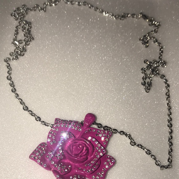 Bold & Pink Enameled Crystal Rose Necklace - Picture 7 of 9